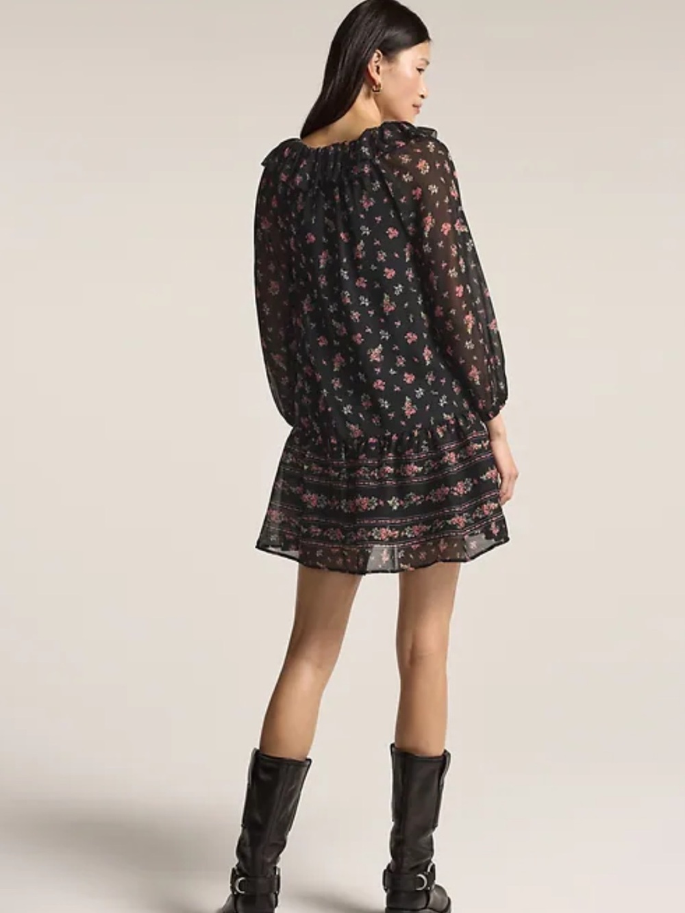 Old Navy X Anna Sui Chiffon Tiered Ruffle Mini Dress Size XXL Dark Floral Boho - Picture 2 of 14